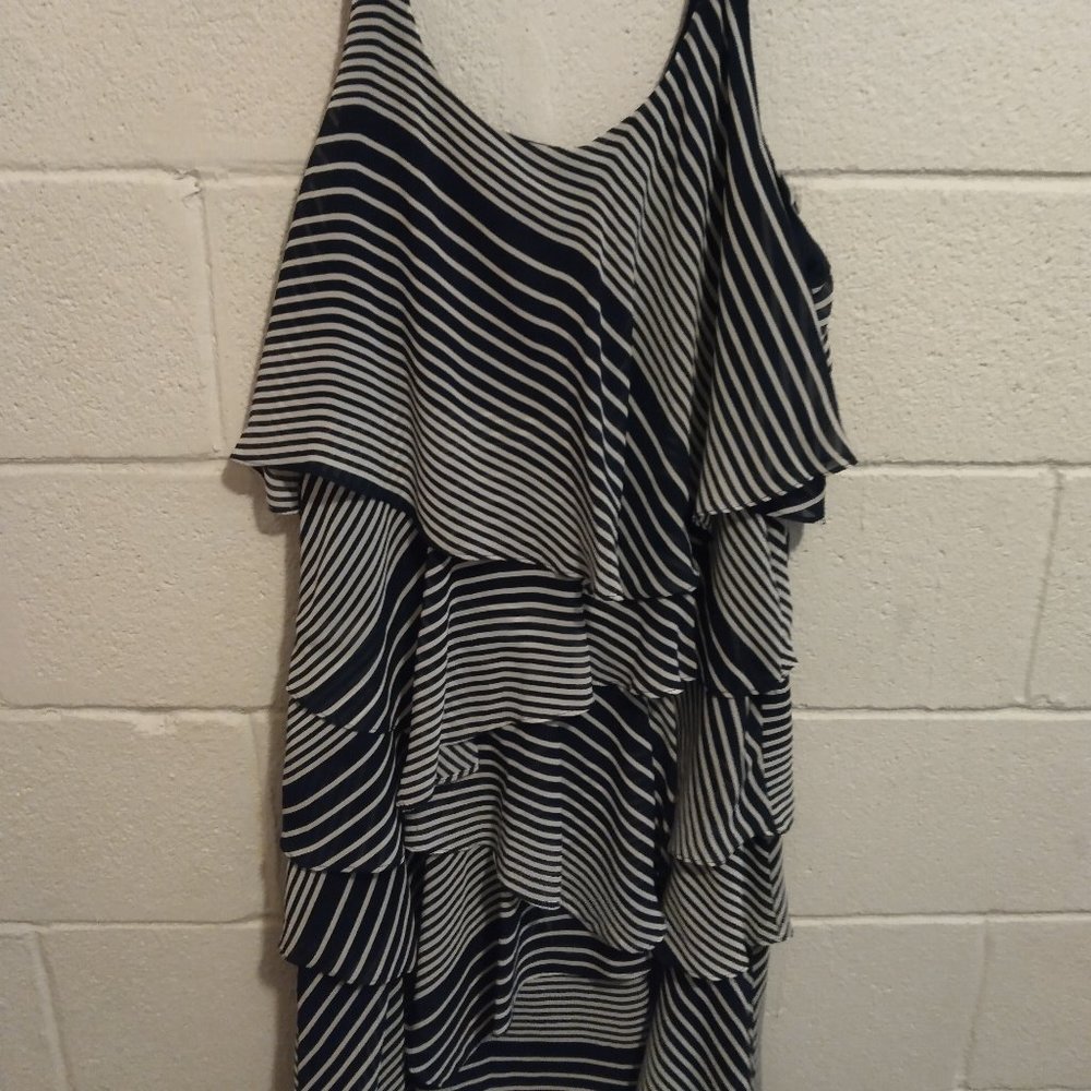 lack and White striped dress with layers